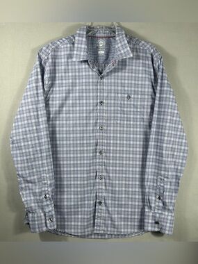 Flag & Anthem Madeflex Mens Large Blue White Plaid Shirt Button Long Sleeve